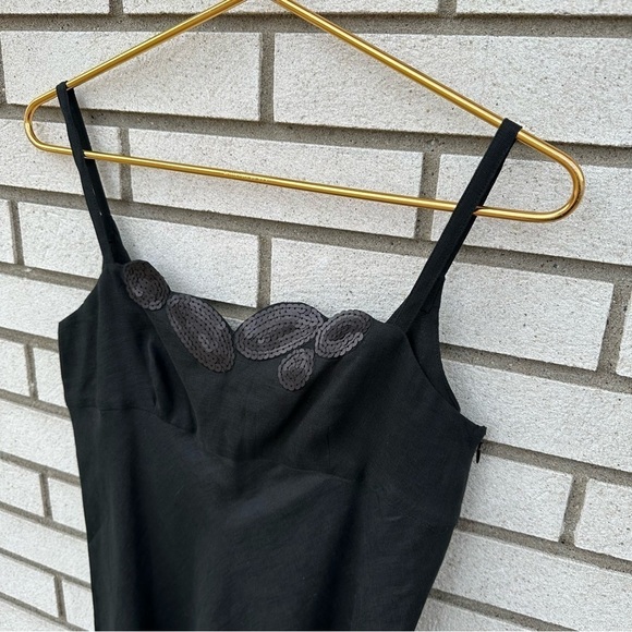 Agnona for Bergdorf Goodman Black Linen Slip Dress Sequin Neckline Made in Italy - Picture 2 of 11